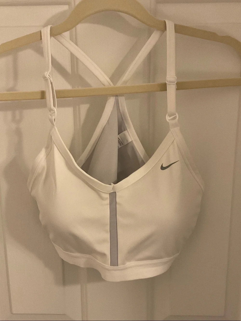 Nike White Crossback Sports Bra with Reflective Detail